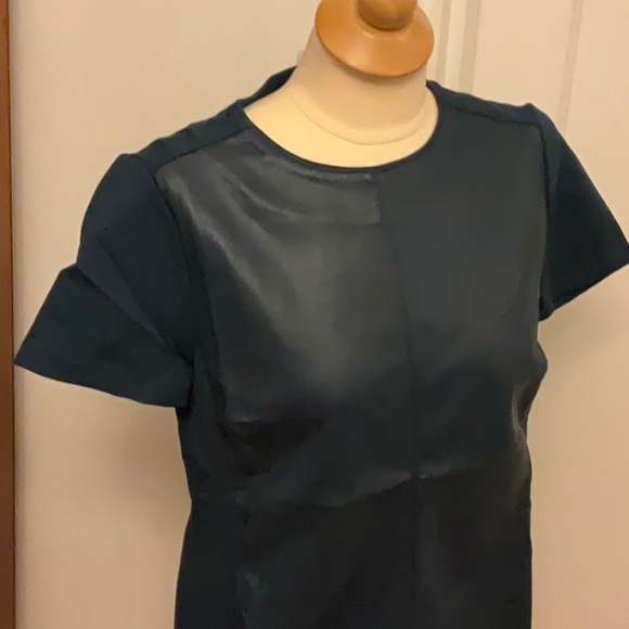 NWT Ann Taylor cap Mixed media sleeves faux leather sheath dress. - Picture 2 of 6